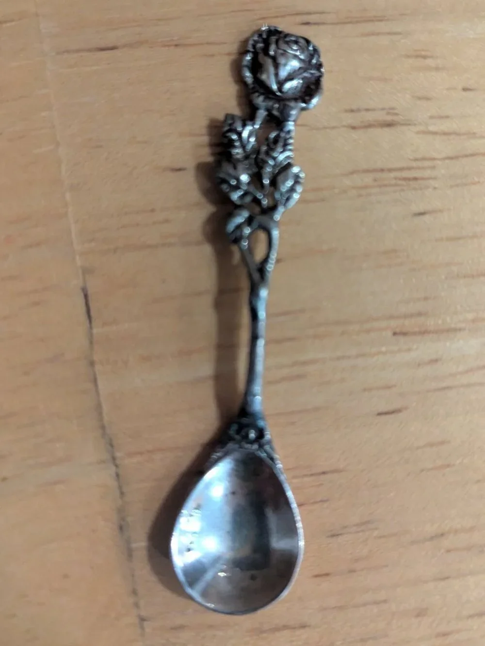 Antique Silver 830 Rose‎ Floral Salt Spoon Ornate Beautiful 2.5